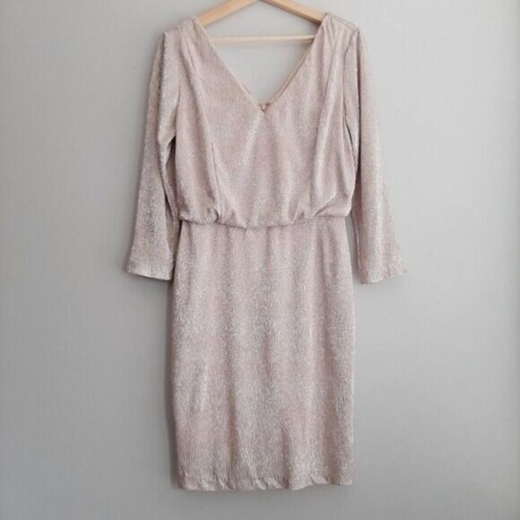 CALVIN KLEIN Metallic Shimmer Long Sleeve Dress Sz 8 - Picture 3 of 12